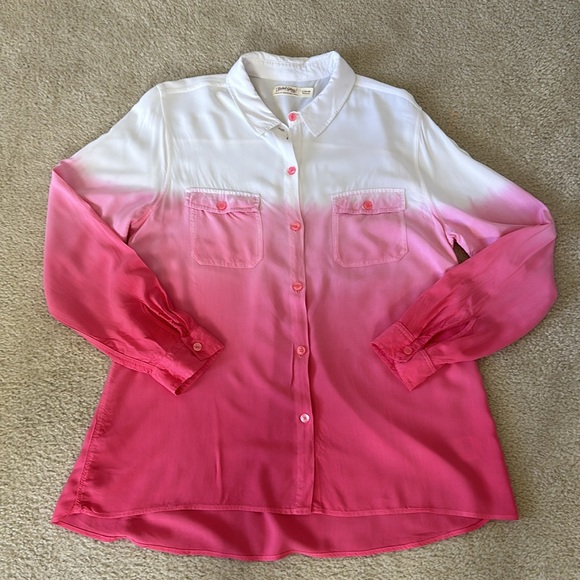 Super Cute Faded Glory Pink & White Ombre Button Down Shirt Size Large (12-14) - Picture 7 of 9